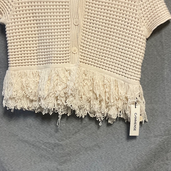 Cream Short Sleeve Sweater with Fringe - Picture 3 of 6